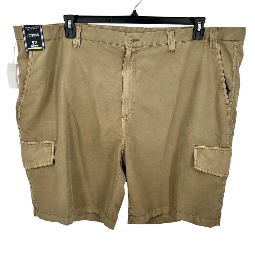 NEW Roundtree Yorke Mens Beige Cargo Shorts Straight Fit‎ Big Man Size 52 Khaki